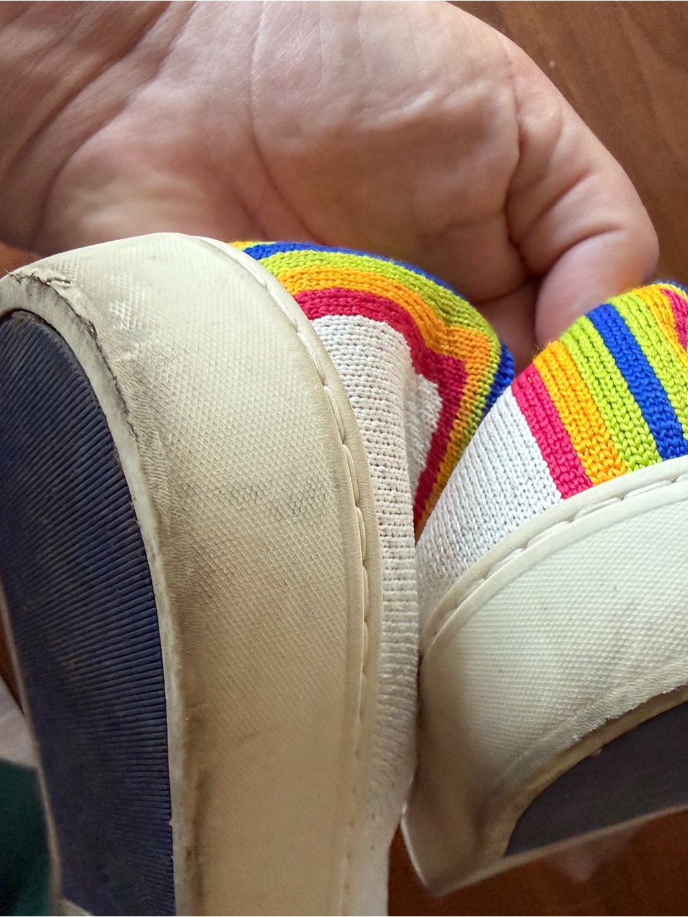 Rainbow Rothy's Cream Slip-On Sneakers with Rainbow Trim - Picture 10 of 10